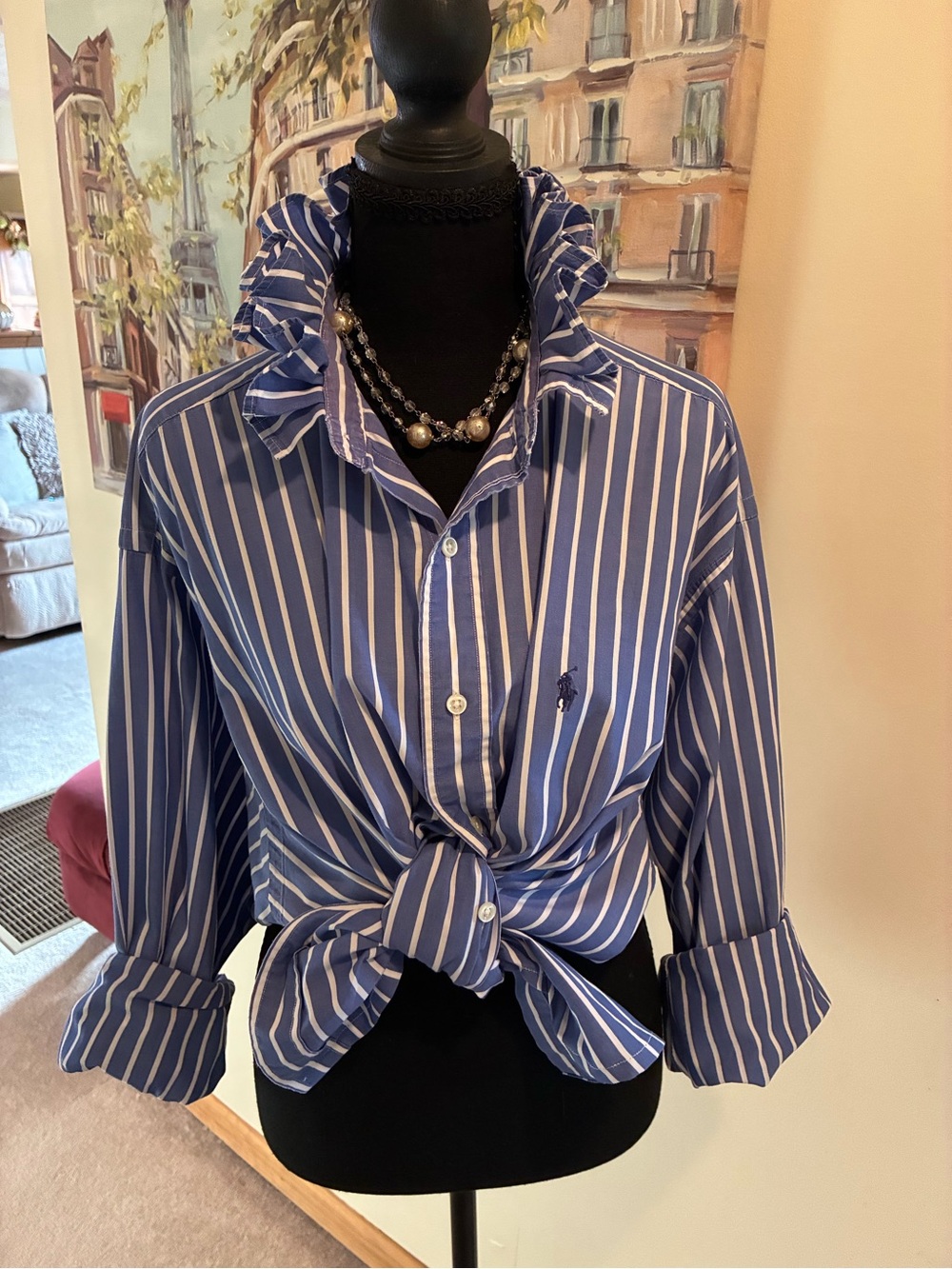 Ralph Lauren Blue and White Striped Button-Down Shirt